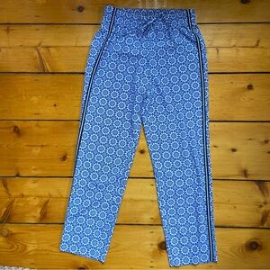 Talbots Printed Elastic Waist Pants - Size XS - Blue White Pattern - Work o…